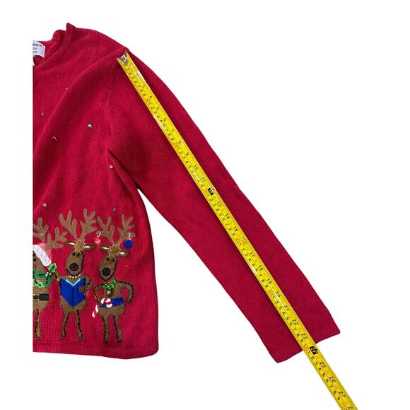 Vintage Ugly Christmas Sweater SZ Large Granny Zip Up Cardigan Knit Holiday Red - Picture 16 of 16
